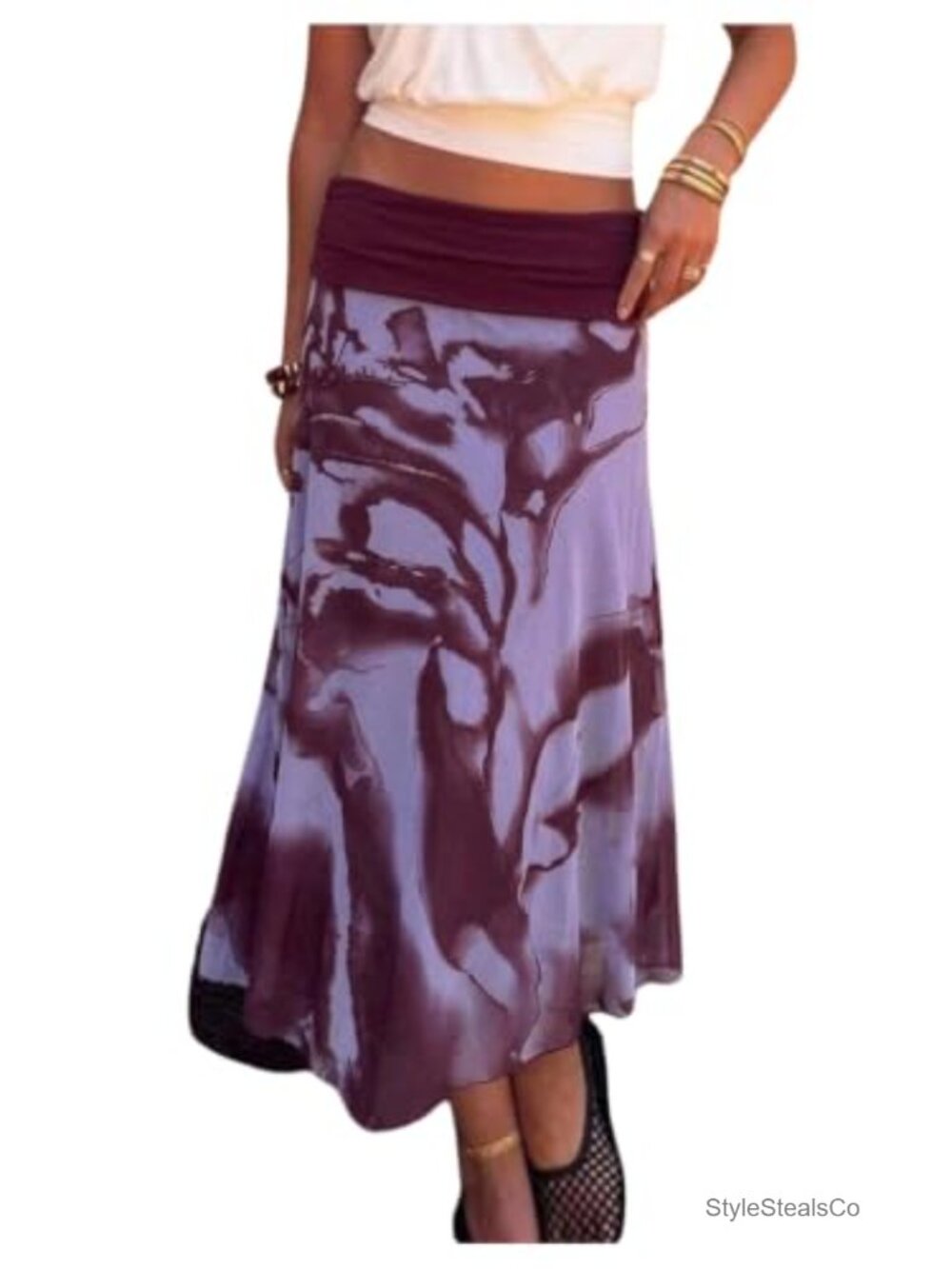 Floerns Floral Mesh Asymmetrical Low Rise A-Line Maxi Skirt